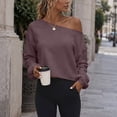 thumbnail image 1 of Bzdzmqm Womens Oversized Off Shoulder Crop Top Long Sleeve Sweater Fall Winter Casual Pullover Solid Basic Tunic Blouse for Evening Party Work Office Wear, Pink 2XL, 1 of 9
