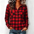 thumbnail image 1 of Bzdzmqm Womens Plaid Button Down Shirts Collared Long Sleeve Tops with Chest Pockets Relaxed Loose Fit Cozy Trendy Casual Fall Winter Business Work Wear, Red M, 1 of 7