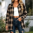 thumbnail image 1 of Bzdzmqm Womens Plaid Shacket Collared Long Sleeve Button Down Fall Winter Casual Open Front Loose Fit Tunic Tops for Business Work Office Wear, Coffee S, 1 of 7