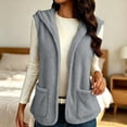 thumbnail image 1 of Bzdzmqm Womens Plus Size Hooded Fleece Vest Warm Winter Fall Casual Solid CoverUp Cozy Full Length Outerwear with Pockets Daily Wear, Gray 2XL, 1 of 9