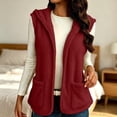 thumbnail image 1 of Bzdzmqm Womens Plus Size Hooded Fleece Vest Warm Winter Fall Casual Solid CoverUp Cozy Full Length Outerwear with Pockets Daily Wear, Red L, 1 of 9