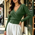 thumbnail image 1 of Bzdzmqm Womens V Neck Wrap Sweater Long Sleeve Ribbed Knit Slim Fit Pullover Top Fall Winter Office Work Wear, Bronze L, 1 of 9