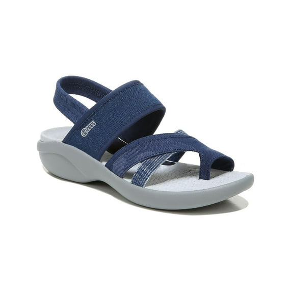 Bzees Womens Call Me Metallic Slip On Strappy Sandals