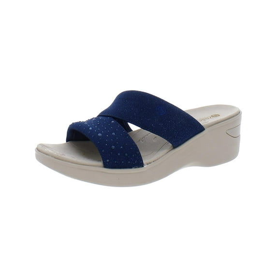 Bzees Womens Dynasty Bright Metallic Embellished Wedge Sandals