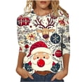 thumbnail image 1 of Bzhegqhd 3/4 Length Sleeve Tops for Women Christmas Printed Blouse Round Neck Pullover T-shirts Loose Fit Casual Fashion Tee Holiday Party Wear Soft Comfortable Gift, 1 of 5