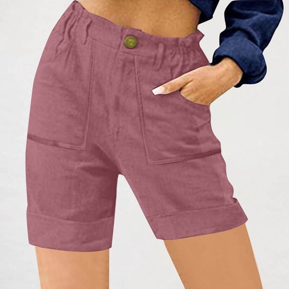 Bzhegqhd Fashiom Women Casual High Waist Solid Loose Pocket Straight Buttons Zipper Shorts Pants