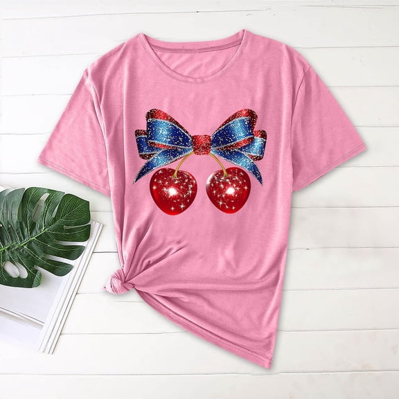 Bzhegqhd Fashion Women Casual Print Shirt Round-Neck Pullover Tee Short Sleeve Blouses