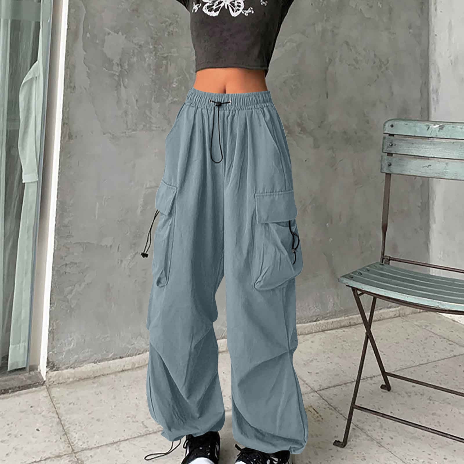Elastic Waistband Woven Cargo Pants