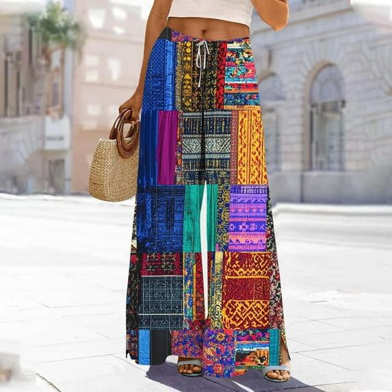 Bzhegqhd Fashion Women Printed Pants with Elastic Waist Casual Loose Pockets Pants