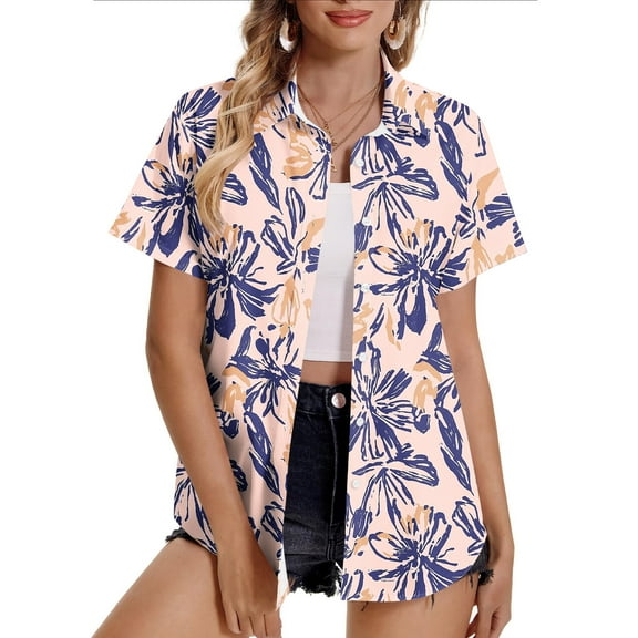 Bzhegqhd Fashion Women's Casual Print Comfortable Short Sleeved Pocket ButtonTop Blouse T-Shirt