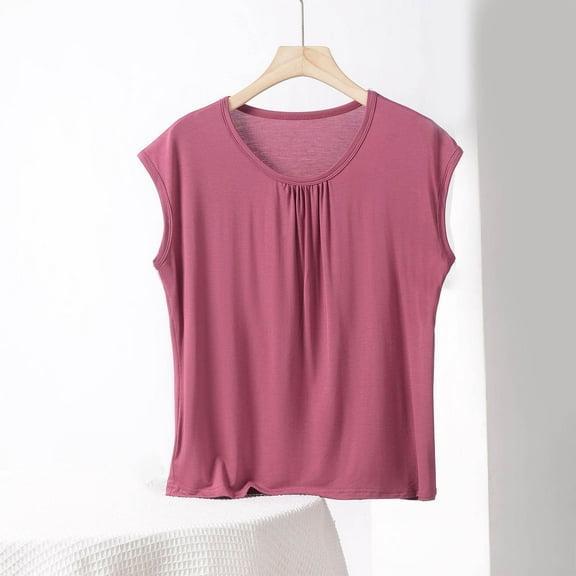 Bzhegqhd Fashion Women's Summer Casual Solid Color Loose Sleeveless V-Neck Top