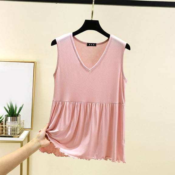 Bzhegqhd Fashion Women's Summer Casual Solid Color Loose V-neck Camisoles Tank Top