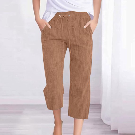 Bzhegqhd Fashion Womens Casual Color Elastic Loose Pants Capris with Pocket