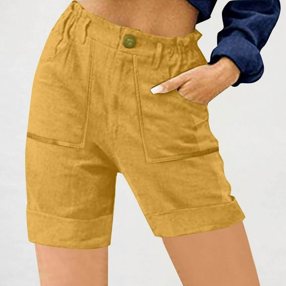 Bzhegqhd Fashion Womens Shorts Casual High Waist Solid Loose Pocket Straight Buttons Zipper Shorts Pants