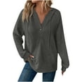 thumbnail image 1 of Bzhegqhd Hooded Sweatshirts for Women's Solid Color Button Front Long Sleeve Drawstring Hood Kangaroo Pocket Casual Loose Top, 1 of 7