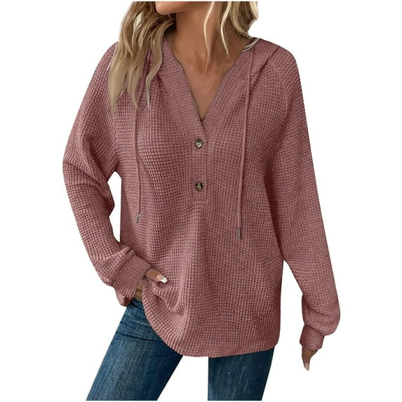Bzhegqhd Hooded Sweatshirts for Women's Solid Color Button Front Long Sleeve Drawstring Hood Kangaroo Pocket Casual Loose Top