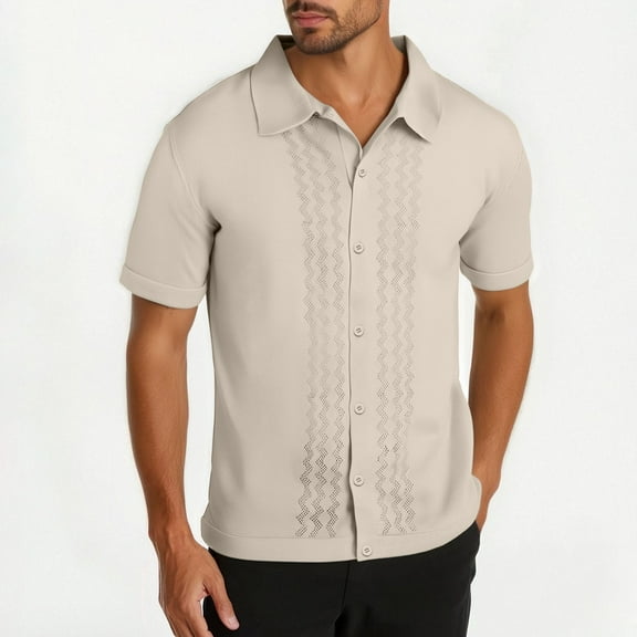 Bzhegqhd Knitted Short Sleeved Men's Fashionable Knitted Shirt Men's Casual Button Up Cardigan Short Sleeved Lapel Top/shirt