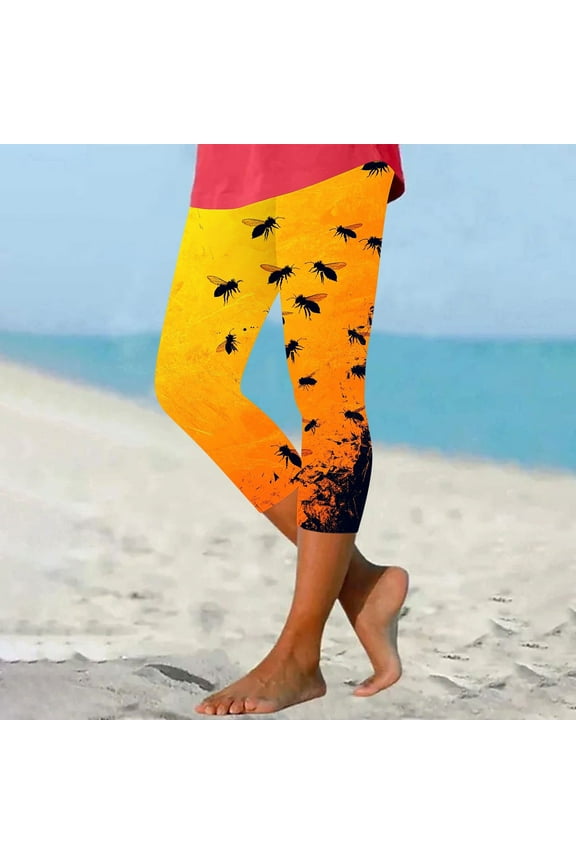 Ladies' Bee Day Printed Leggings Yoga Casual Cropped Pants Bottom Cropped Pants