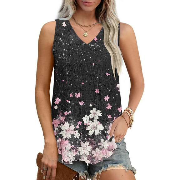 Bzhegqhd Ladies' Casual and Fashionable Printed Round Neck Sleeveless Top