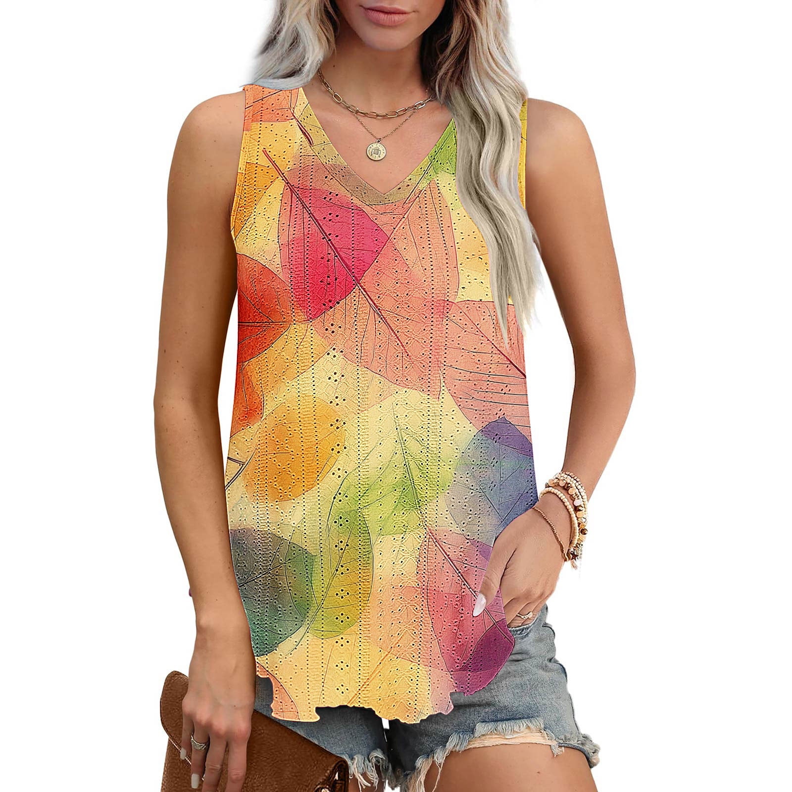 Women's Casual Printed Round Neck Sleeveless Top Wide Leg Pants Set