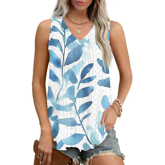Bzhegqhd Ladies' Casual and Fashionable Printed Round Neck Sleeveless Top