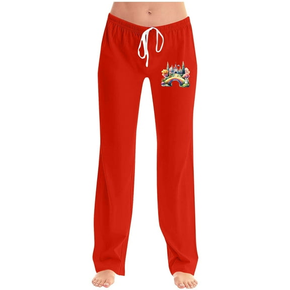 Bzhegqhd Ladies' Easter Printed Double Pocket Drawstring Pants