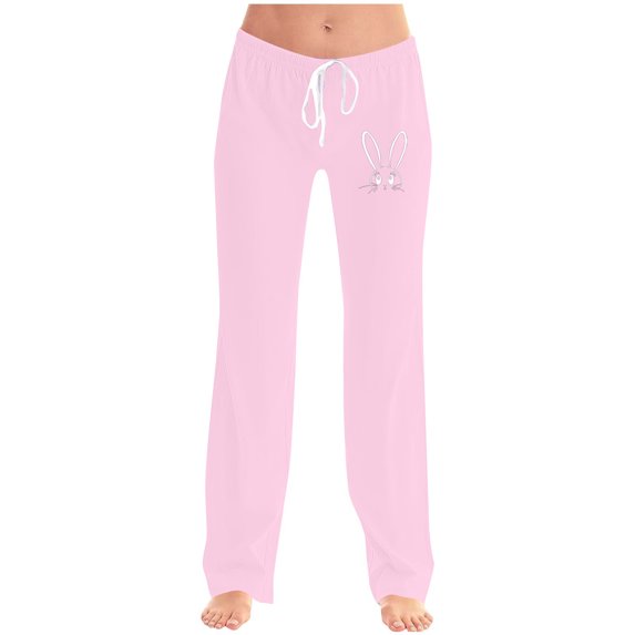 Bzhegqhd Ladies' Easter Printed Double Pocket Drawstring Pants