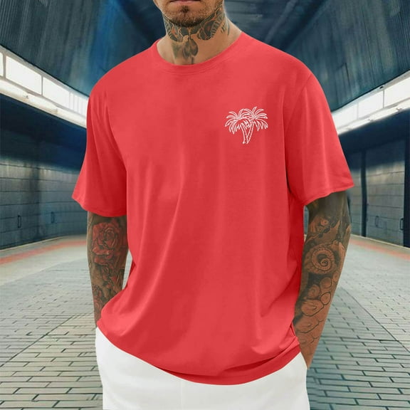 Bzhegqhd Men Fashion Casual Print Sports Short Sleeve Round-Neck Blouses Shirts