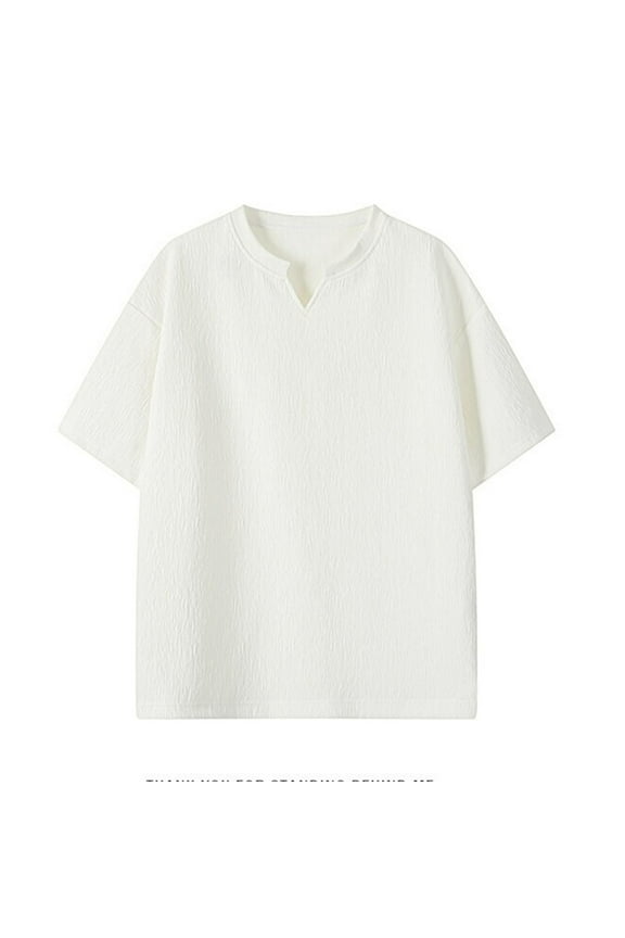 Men Fashion Leisure Motion Solid Color Versatile V-neck T-shirt