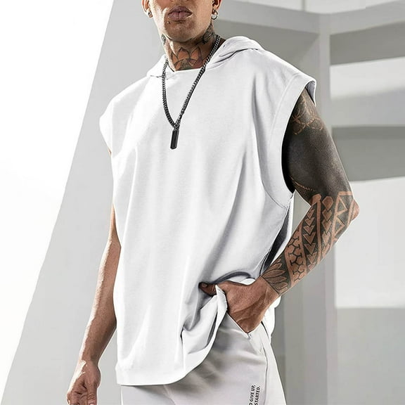 Bzhegqhd Men Fashion Solid Color Fitness Leisure Versatile Sleeveless Hooded