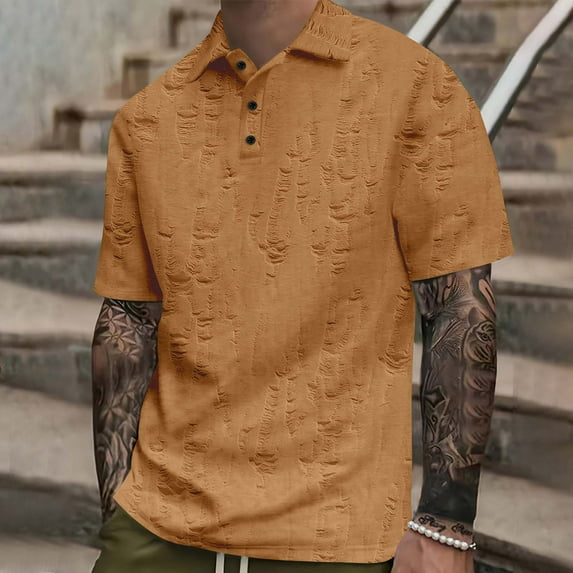 Bzhegqhd Men Fashion Solid Color Leisure Button Wear Qut Short Sleeve Turndown Collar Blouse