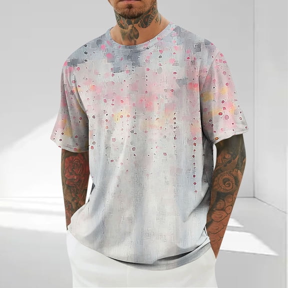 Bzhegqhd Men Print Round Neck Casual Fashion Short Sleeve Round-Neck Blouses Shirts