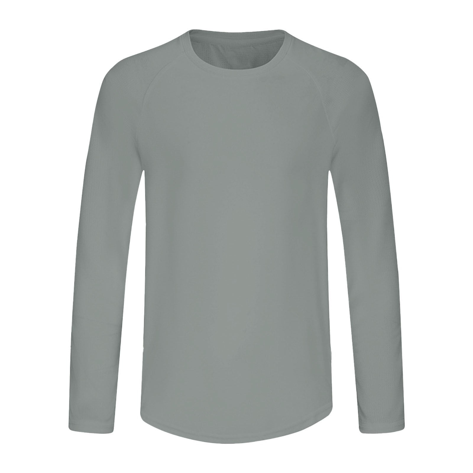 Bzhegqhd Men's Athletic Performance Shirts Long Sleeve Round Neck Solid ...