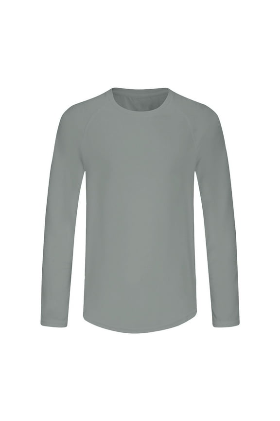 Men's Athletic Performance Shirts Long Sleeve Round Neck Solid Color Moisture Wicking UV Protection Lightweight Top for Running Training Gym Workout