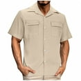 thumbnail image 1 of Bzhegqhd Men's Casual Patchwork Lapel Shirt and Versatile Short Sleeved, 1 of 5