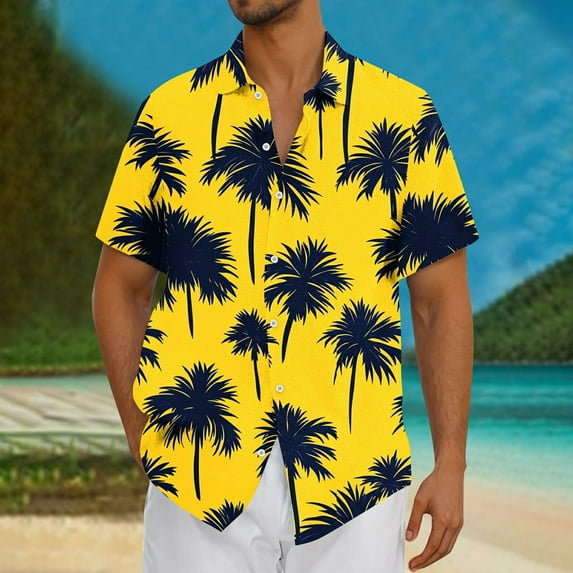 Bzhegqhd Men's Casual Shirt Short Sleeve Vintage Bowling Shirt Cuba Beach Summer Shirts Button Up Shirt