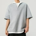 thumbnail image 1 of Bzhegqhd Men's Casual Solid Color Fake Two Piece V-neck Button Short Sleeve Hooded Blouse, 1 of 7