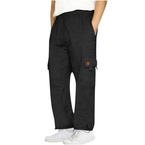 Bzhegqhd Men's Casual Solid Color Sweatpants with Multiple Pockets, High-Rise Drawstring Waist Relaxed Fit Jogger Pants for Everyday Comfort