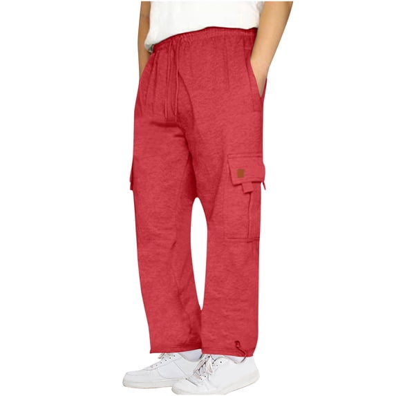 Bzhegqhd Men's Casual Solid Color Sweatpants with Multiple Pockets, High-Rise Drawstring Waist Relaxed Fit Jogger Pants for Everyday Comfort