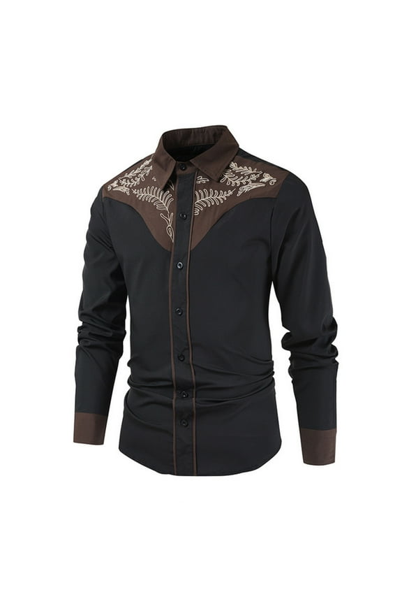 Men's Embroidery Embroidered Long Sleeve Turn - Down Collar Button Shirt Casual Shirt