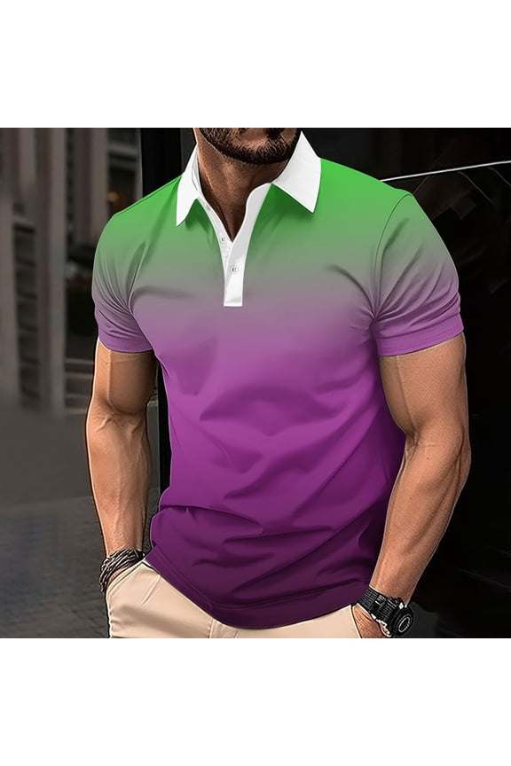 Men's Gradient Printed Top Casual Short Sleeved Lapel Top/shirt