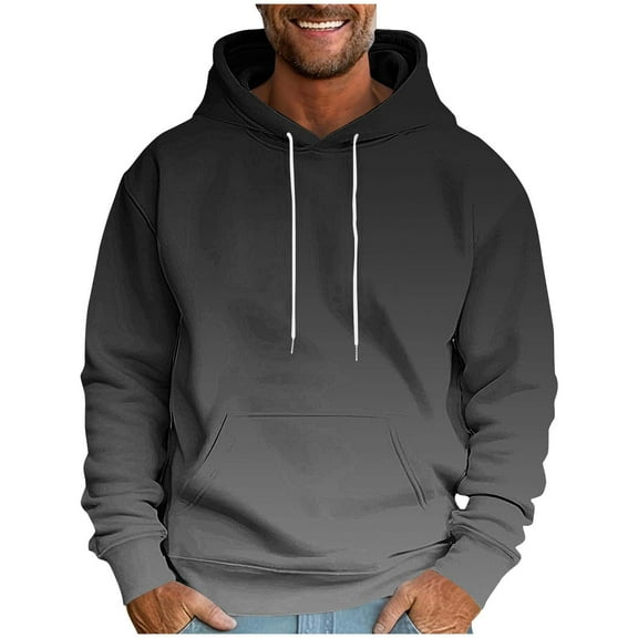 Bzhegqhd Men's Hoodies Color Gradient Print Pullover Long Sleeve Graphic Fleece Lined Sweatshirt with Drawstring Hood and Pockets Warm Winter Street Fashion Tops
