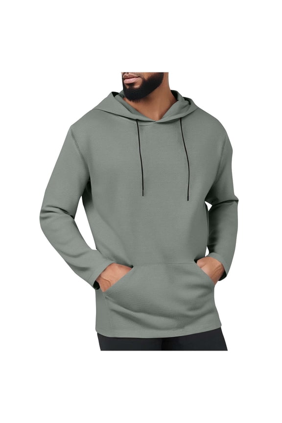 Men's Hoodies Solid Color Performance Long Sleeve Athletic Pullover with Mesh Pockets and Drawstring Moisture Wicking Sportswear Gym Training Running Tops