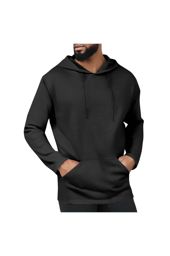 Men's Hoodies Solid Color Performance Long Sleeve Athletic Pullover with Mesh Pockets and Drawstring Moisture Wicking Sportswear Gym Training Running Tops
