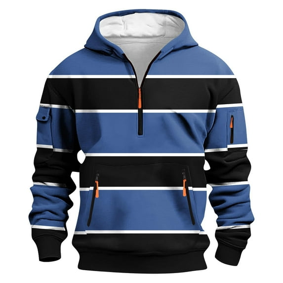 Bzhegqhd Men's Hoodies Striped Zip Up Fleece Pullover with Pocket Long Sleeve Athletic Sportswear Top Casual Streetwear Comfortable Soft Cotton Blend Gym Sweatshirts