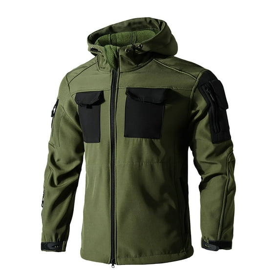 Bzhegqhd Men's Insulated Hooded Jacket for Outdoor Mountaineering Tactical Winter Workwear Waterproof Windproof Long Sleeve Hiking Coat Cold Weather Gear