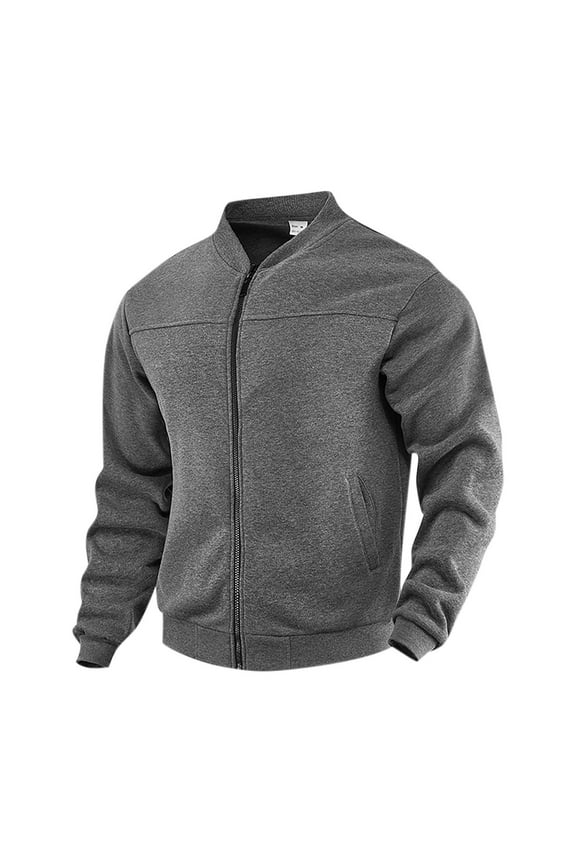 Men's Jacket Casual Zip Up Long Sleeve Turn Down Collar Loose Fit Lightweight Outerwear with Pockets Solid Color Street Style Lounge Coat