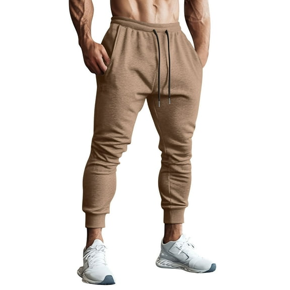 Bzhegqhd Men's Joggers Sweatpants Elastic Drawstring Ankle Cuff Casual Sporty Lounge Pants Tapered Fit Lightweight Gym Workout Fitness Trousers with Pocket