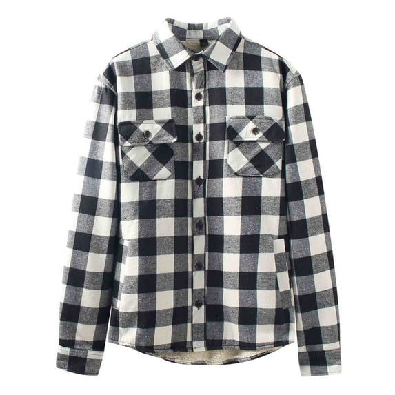 Bzhegqhd Men's Plaid Flannel Shirts Jacket Fleece Lined Thickened Warm Long Sleeve Turn Down Collar Button Pocket Casual Loose Fit Overshirt Coat for Fall Winter