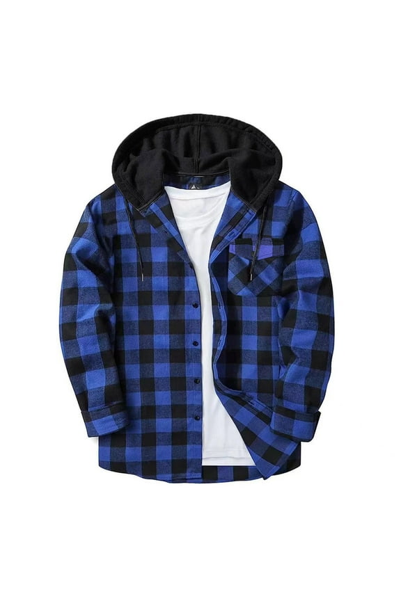 Men's Shirts Plaid Flannel Long Sleeve Hooded Button Down Pocketed Casual Top Soft Cotton Blend Streetwear Stylish Layering Piece for Fall Winter Outdoor Wear